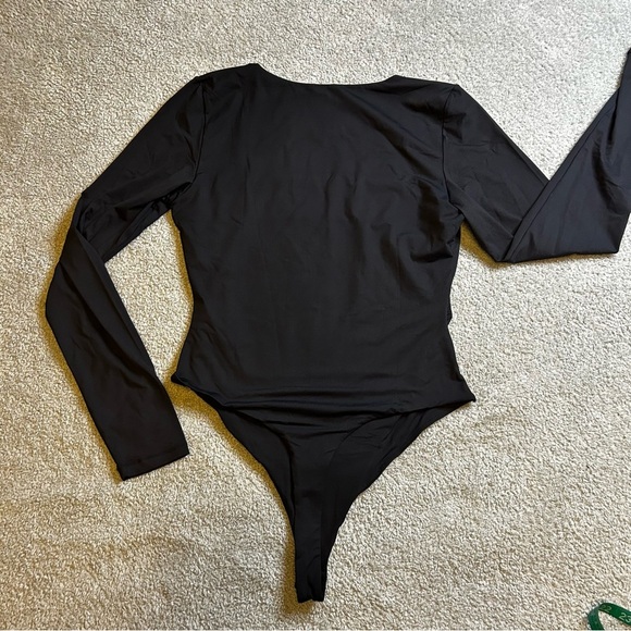 Long Sleeve Bodysuit Square Neck Double Lined Ruched Snap Closure Top size XL - Picture 7 of 10